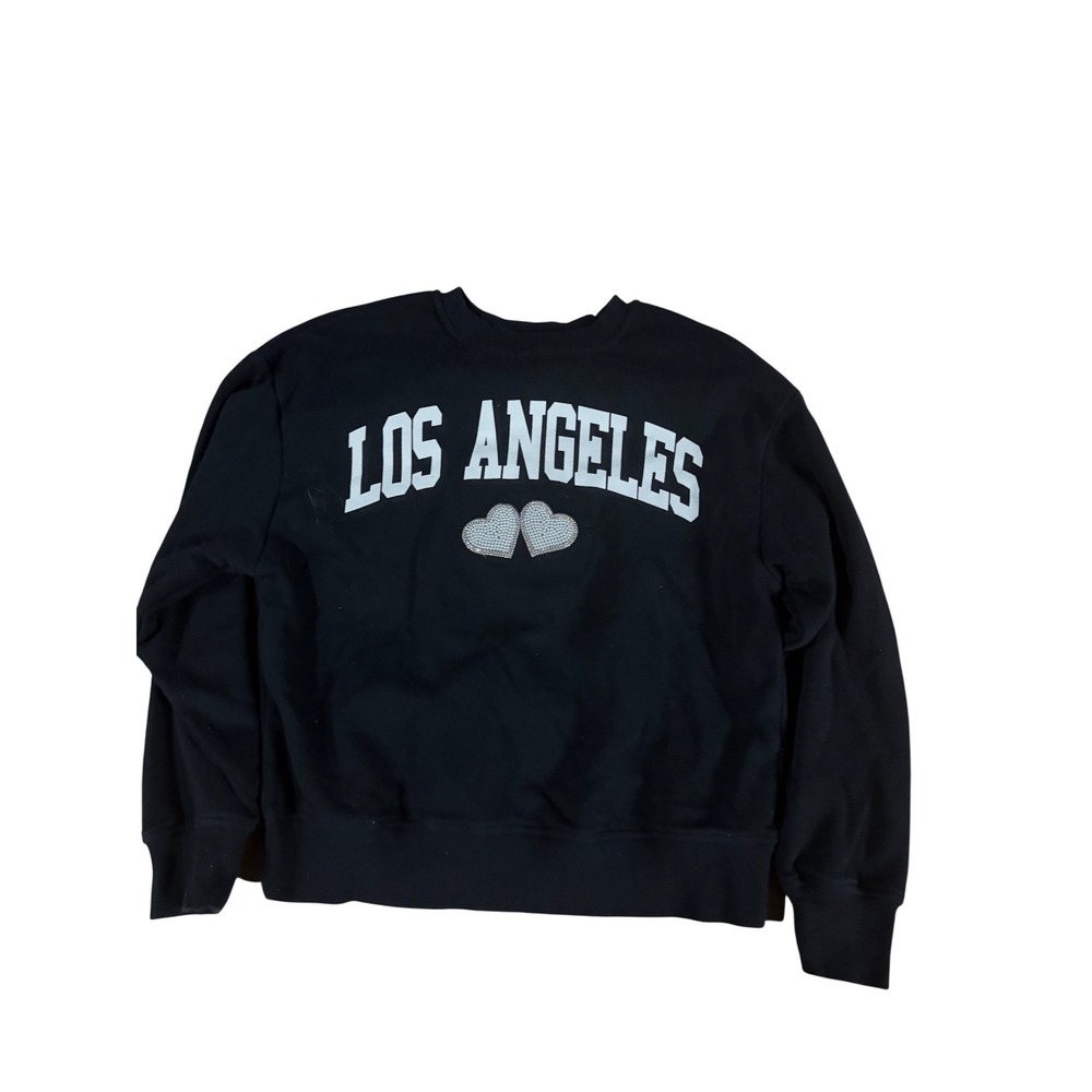 Wildfox Los Angeles Rhinestone Heart Black Graphic Sweatshirt Women Small